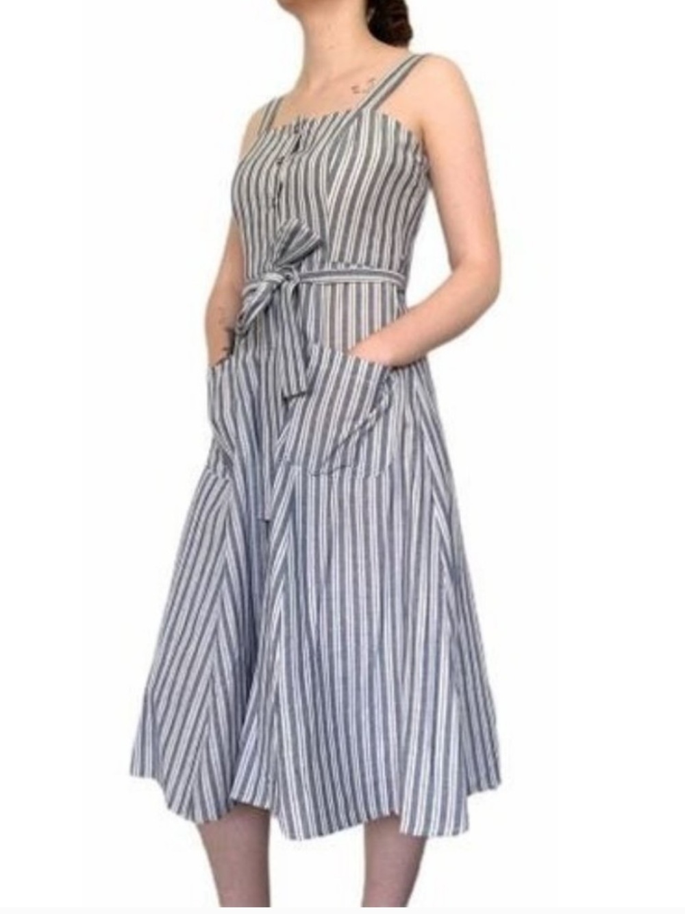 V by Violet Weekend Striped Chambray Button Down A-line midi Dress size Small